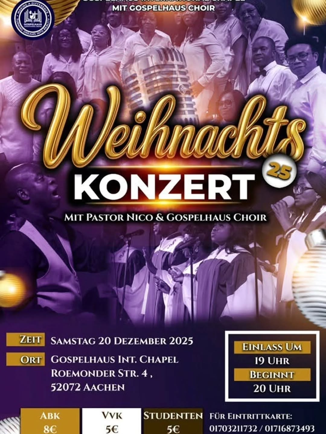 🎄 Weihnachtskonzert 2025 🎶_Erlebe einen unvergesslichen Abend mit Pastor Nico _ dem Gospelhaus Choir__📍 Gospelhaus International Chapel_ Aachen_👟1